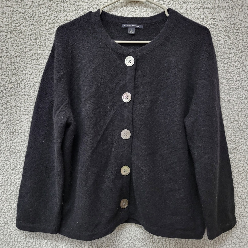 Banana Republic Angora Lambswool Cardigan Black Button Front Sweater XL